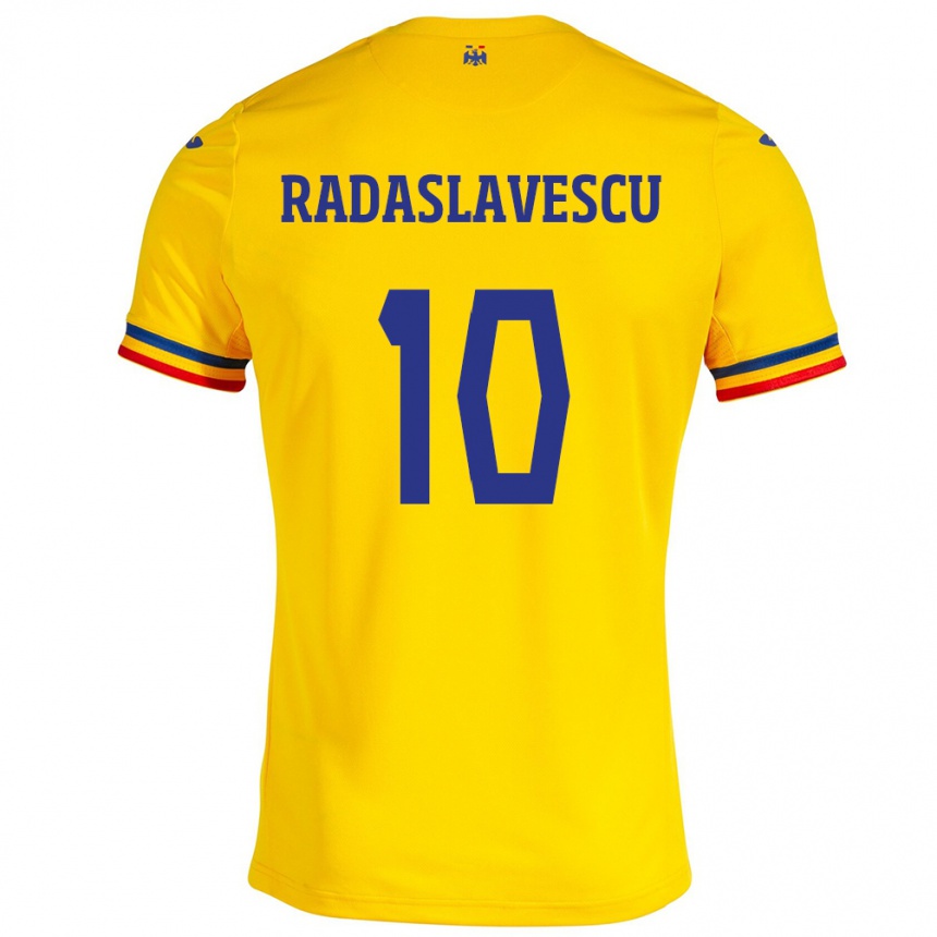 Gyermek Labdarúgás Románia Eduard Radaslavescu #10 Sárga Hazai Jersey 24-26 Mez Póló Ing