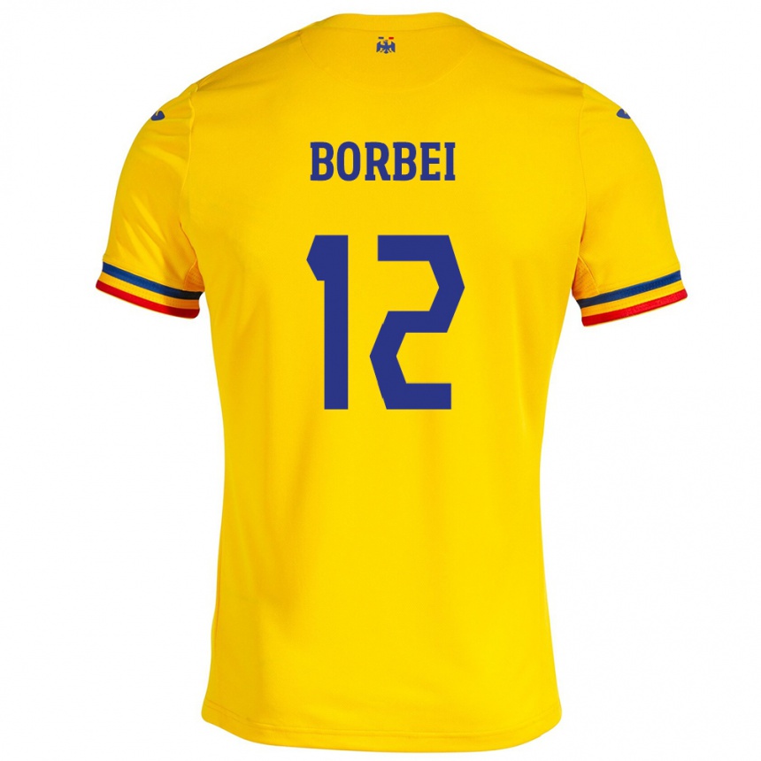 Gyermek Labdarúgás Románia Alexandru Borbei #12 Sárga Hazai Jersey 24-26 Mez Póló Ing