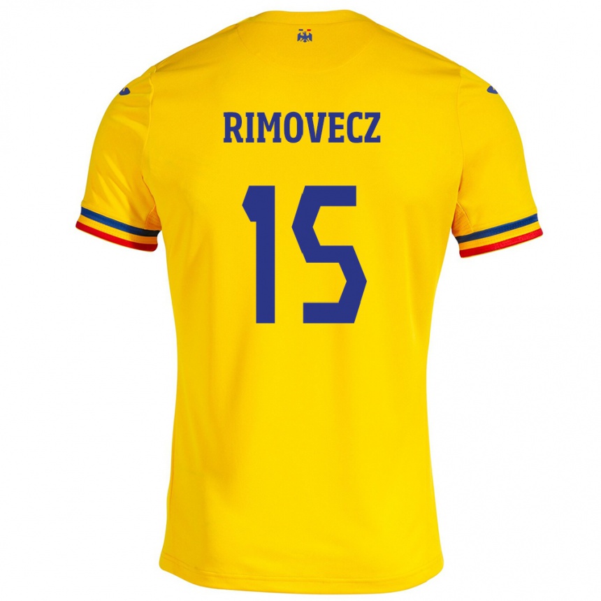 Gyermek Labdarúgás Románia Sergiu Rimovecz #15 Sárga Hazai Jersey 24-26 Mez Póló Ing