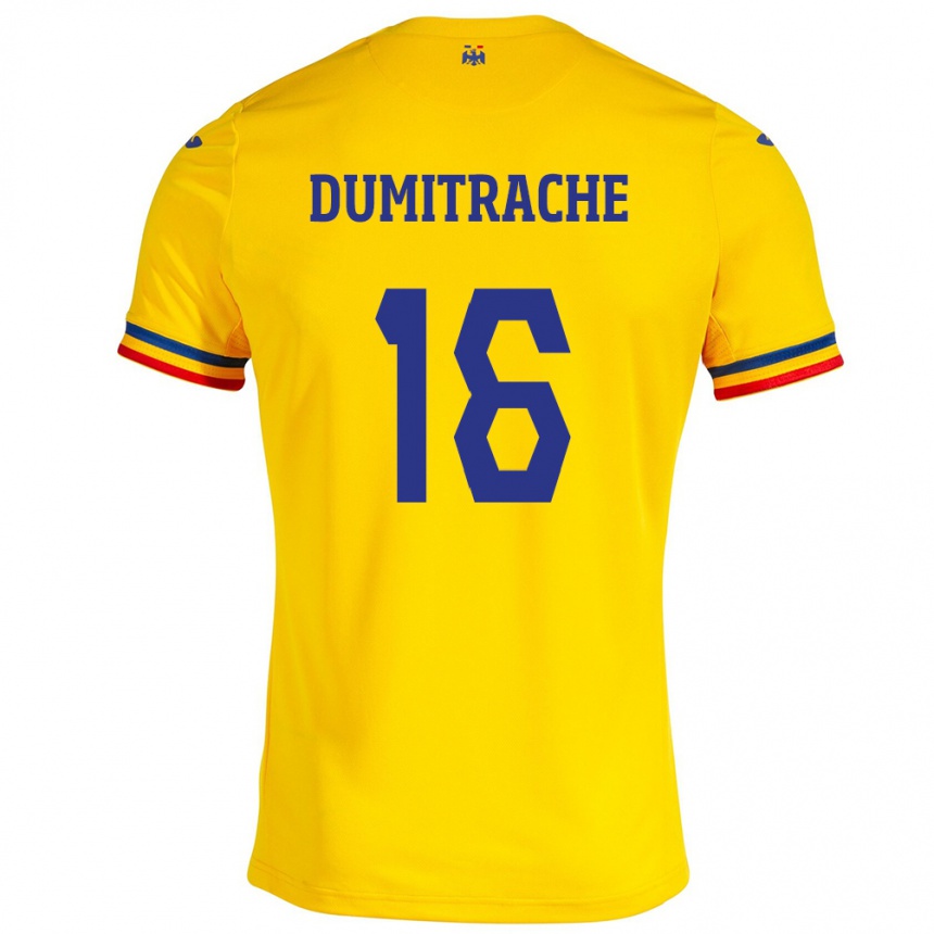 Gyermek Labdarúgás Románia Valentin Dumitrache #16 Sárga Hazai Jersey 24-26 Mez Póló Ing