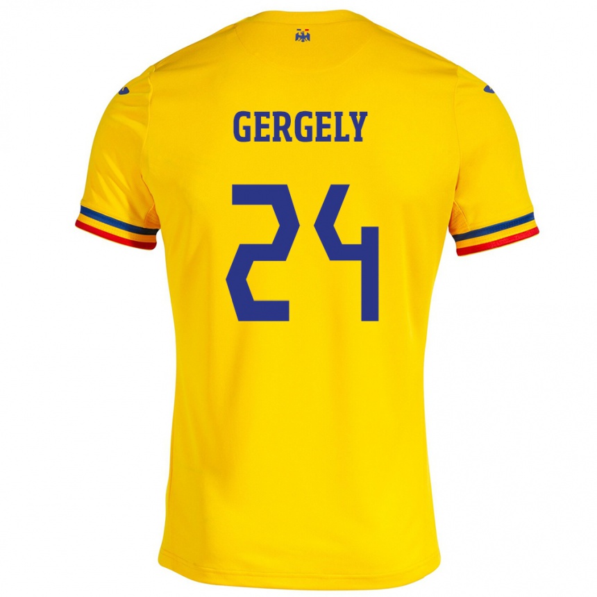 Gyermek Labdarúgás Románia Botond Gergely #24 Sárga Hazai Jersey 24-26 Mez Póló Ing