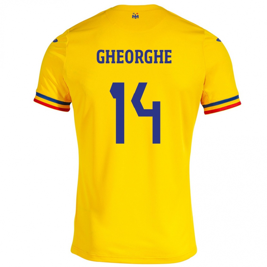 Gyermek Labdarúgás Románia Costyn Gheorghe #14 Sárga Hazai Jersey 24-26 Mez Póló Ing