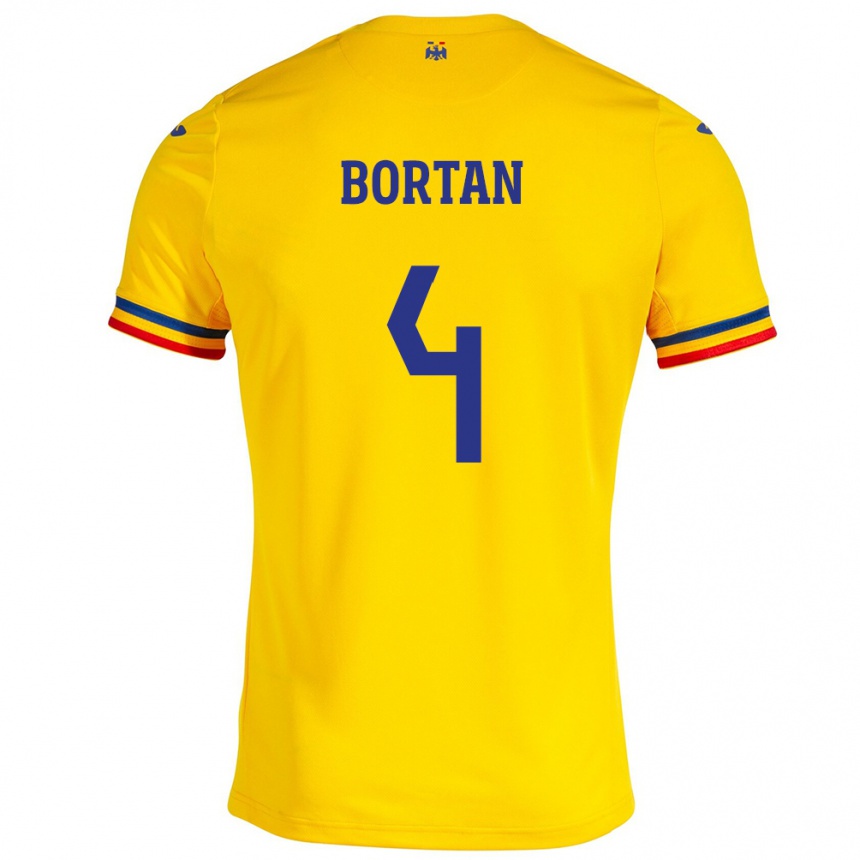 Gyermek Labdarúgás Románia Ioana Bortan #4 Sárga Hazai Jersey 24-26 Mez Póló Ing