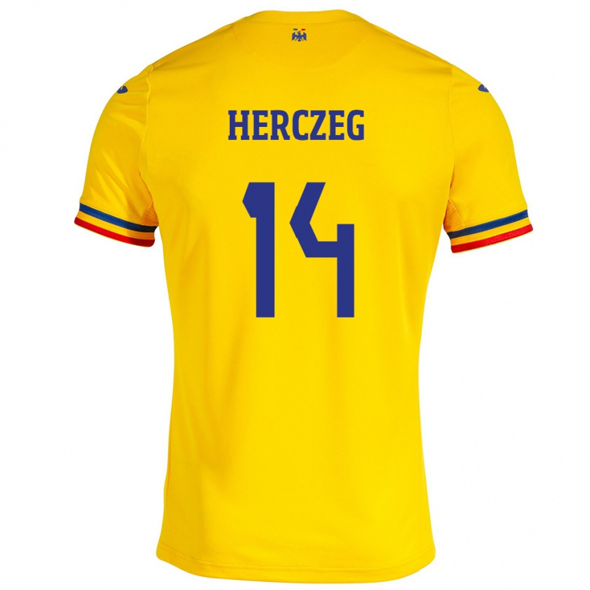 Gyermek Labdarúgás Románia Andrea Herczeg #14 Sárga Hazai Jersey 24-26 Mez Póló Ing