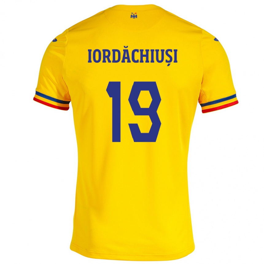 Gyermek Labdarúgás Románia Olga Iordăchiuși #19 Sárga Hazai Jersey 24-26 Mez Póló Ing