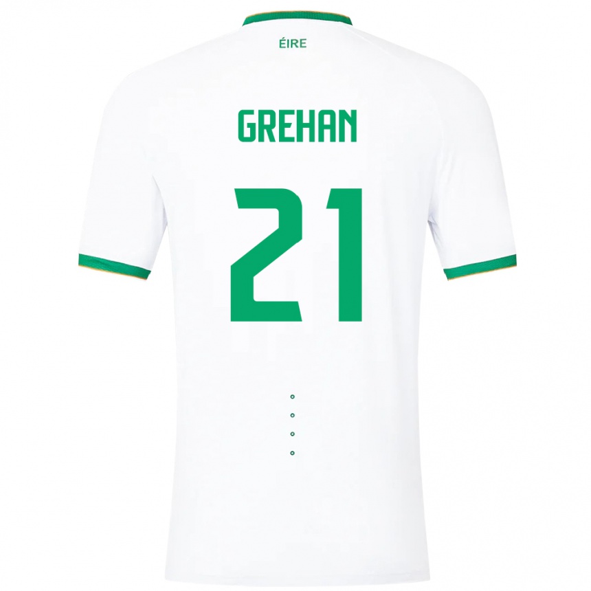 Gyermek Labdarúgás Ír-Sziget Sean Grehan #21 Fehér Idegenbeli Jersey 24-26 Mez Póló Ing