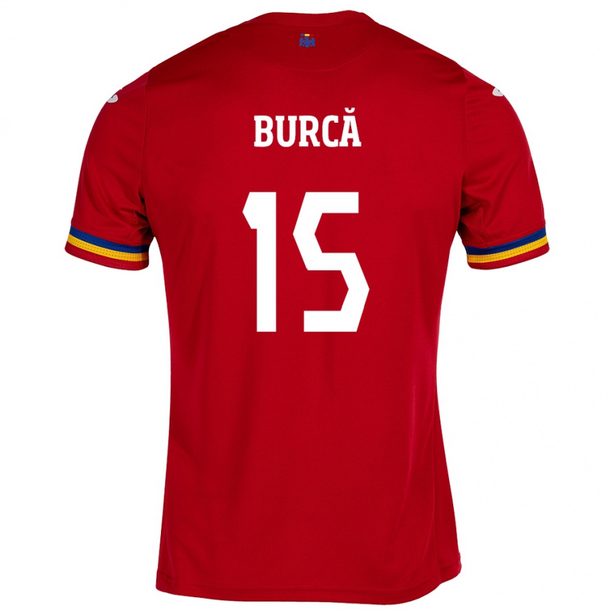 Gyermek Labdarúgás Románia Andrei Burcă #15 Piros Idegenbeli Jersey 24-26 Mez Póló Ing