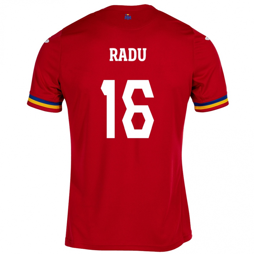 Gyermek Labdarúgás Románia Andrei Radu #16 Piros Idegenbeli Jersey 24-26 Mez Póló Ing