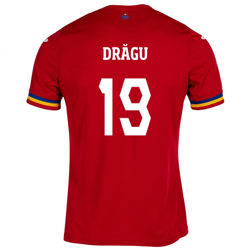 Gyermek Labdarúgás Románia Denis Drăguş #19 Piros Idegenbeli Jersey 24-26 Mez Póló Ing