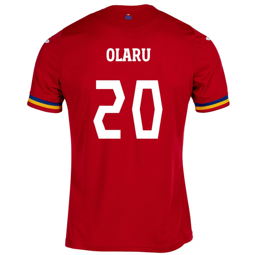 Gyermek Labdarúgás Románia Darius Olaru #20 Piros Idegenbeli Jersey 24-26 Mez Póló Ing