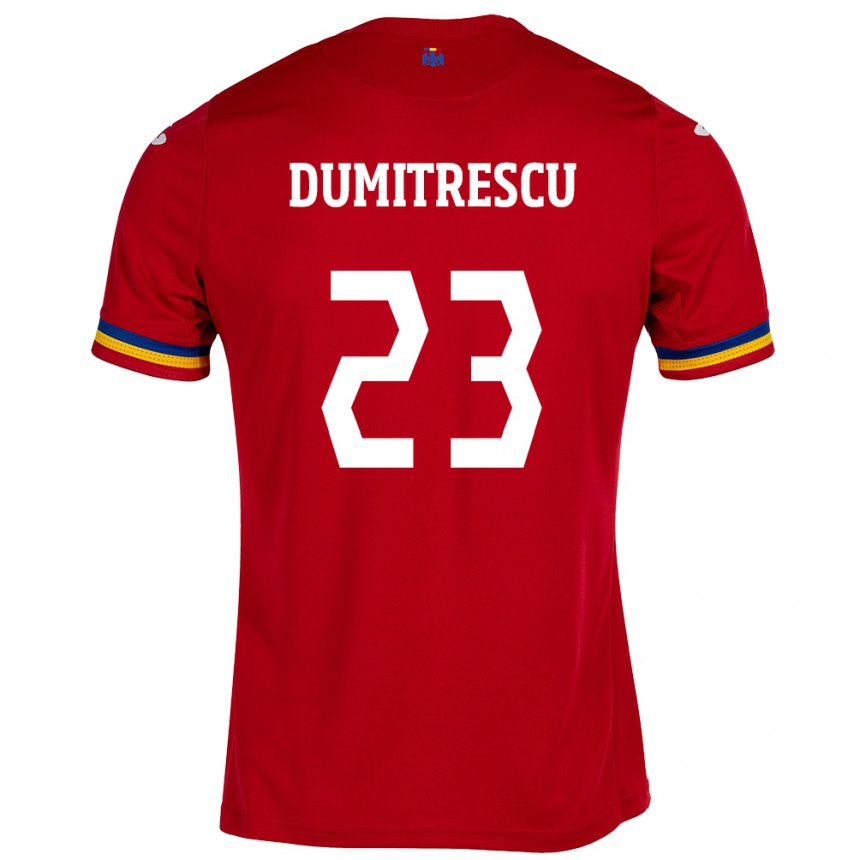 Gyermek Labdarúgás Románia Andres Dumitrescu #23 Piros Idegenbeli Jersey 24-26 Mez Póló Ing