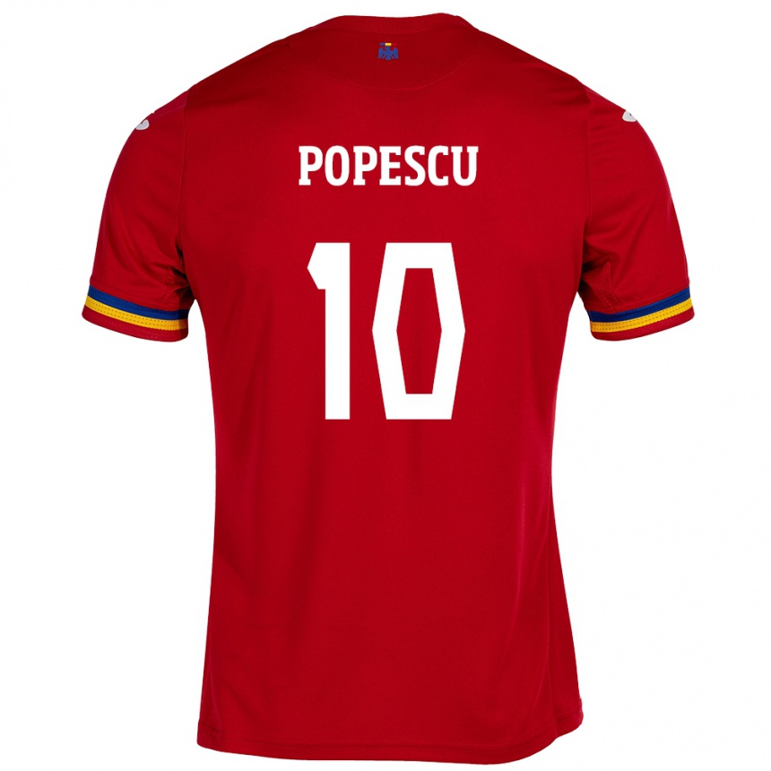 Gyermek Labdarúgás Románia Octavian Popescu #10 Piros Idegenbeli Jersey 24-26 Mez Póló Ing