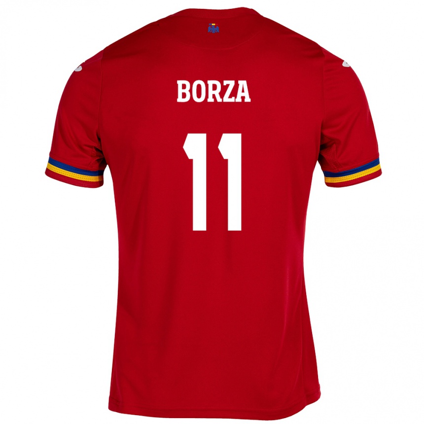 Gyermek Labdarúgás Románia Andrei Borza #11 Piros Idegenbeli Jersey 24-26 Mez Póló Ing