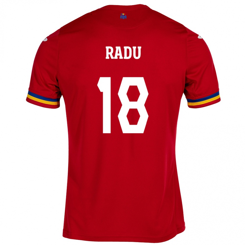 Gyermek Labdarúgás Románia Denis Radu #18 Piros Idegenbeli Jersey 24-26 Mez Póló Ing