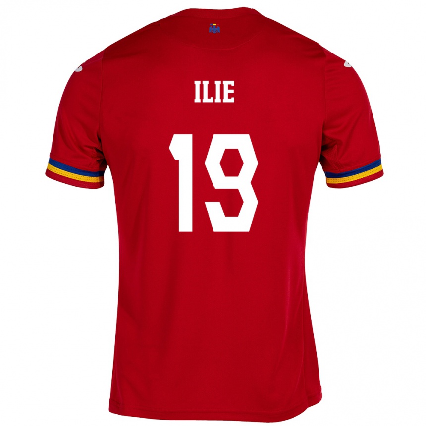 Gyermek Labdarúgás Románia Rareș Ilie #19 Piros Idegenbeli Jersey 24-26 Mez Póló Ing