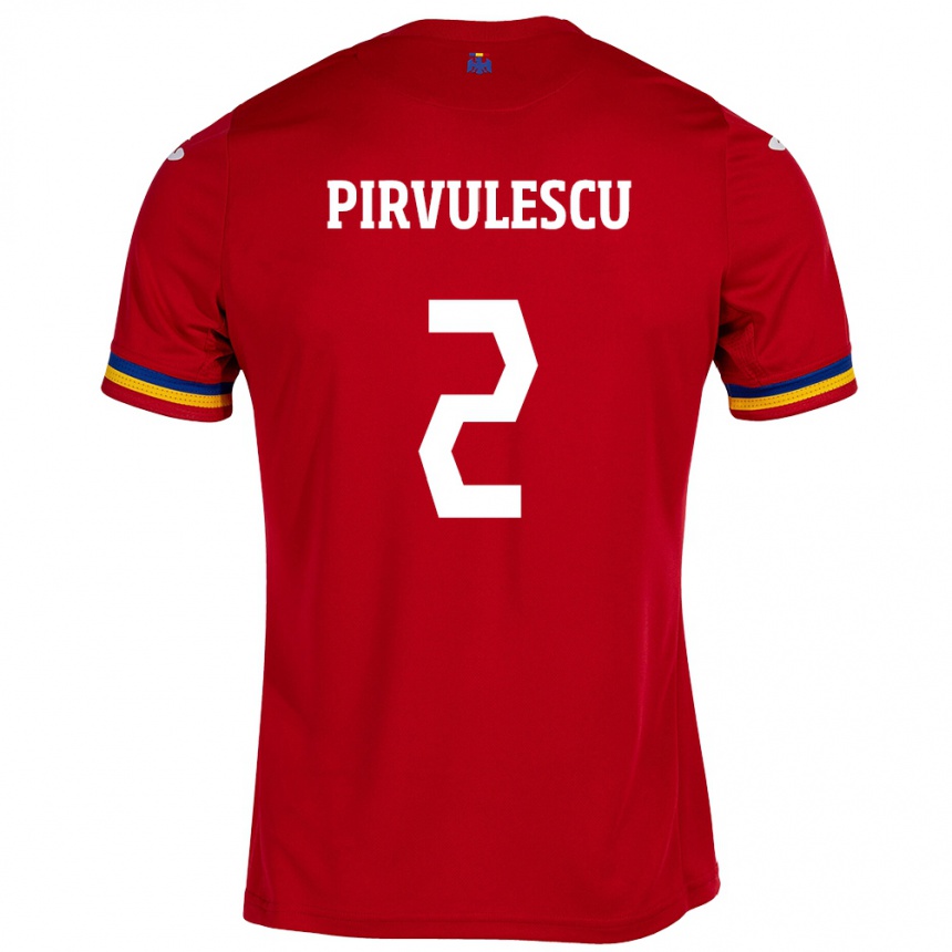 Gyermek Labdarúgás Románia Sergiu Pîrvulescu #2 Piros Idegenbeli Jersey 24-26 Mez Póló Ing