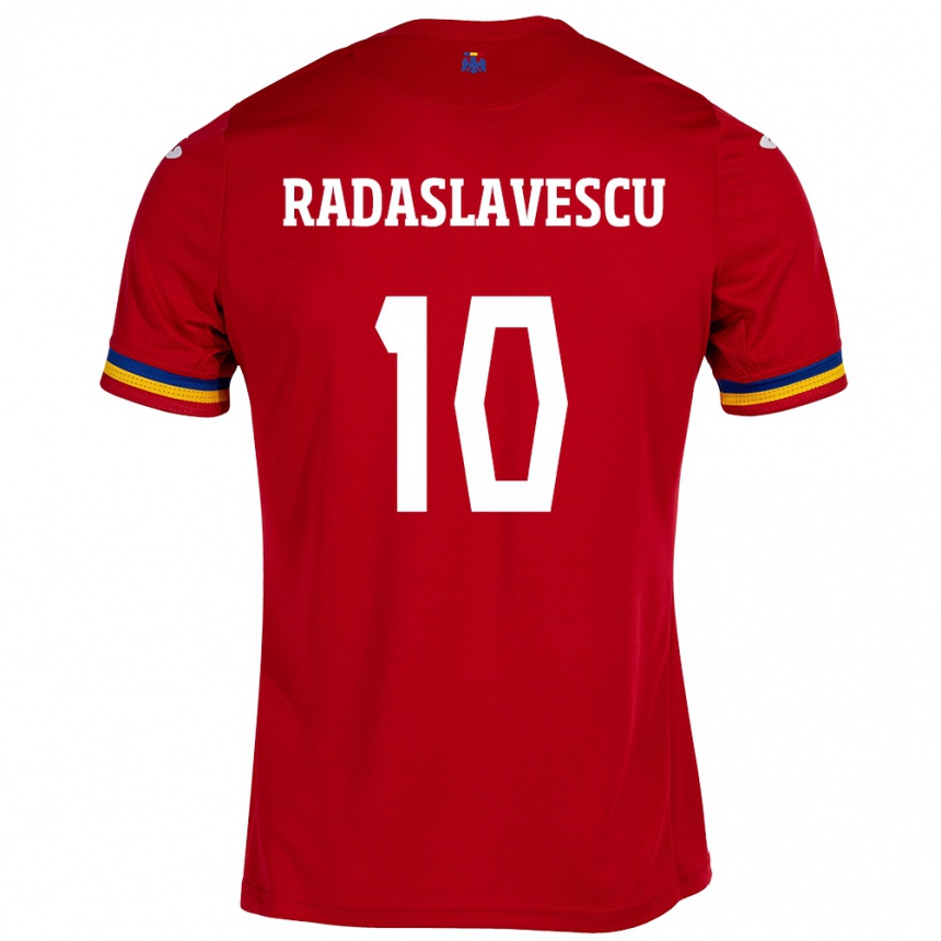 Gyermek Labdarúgás Románia Eduard Radaslavescu #10 Piros Idegenbeli Jersey 24-26 Mez Póló Ing