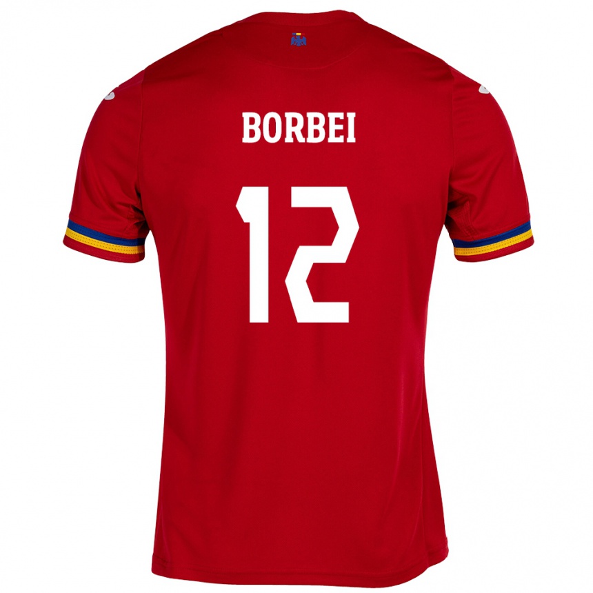 Gyermek Labdarúgás Románia Alexandru Borbei #12 Piros Idegenbeli Jersey 24-26 Mez Póló Ing