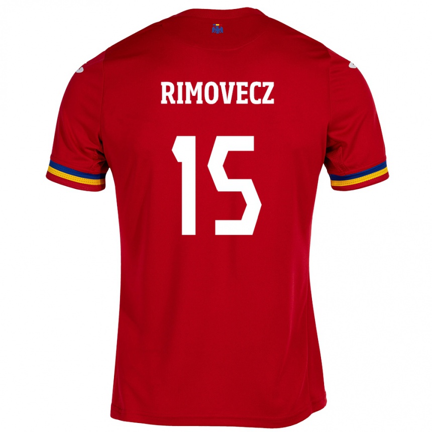 Gyermek Labdarúgás Románia Sergiu Rimovecz #15 Piros Idegenbeli Jersey 24-26 Mez Póló Ing