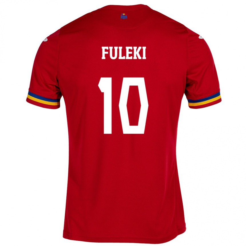 Gyermek Labdarúgás Románia Samuel Fuleki #10 Piros Idegenbeli Jersey 24-26 Mez Póló Ing