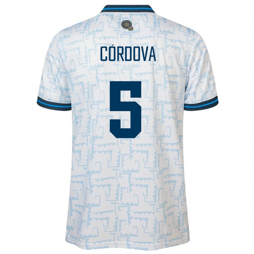 Gyermek Labdarúgás Salvador Edwin Córdova #5 Fehér Idegenbeli Jersey 24-26 Mez Póló Ing