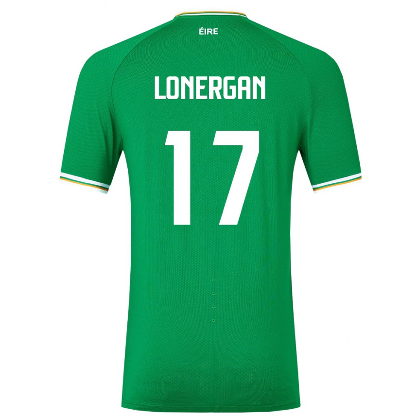 Férfi Labdarúgás Ír-Sziget Tom Lonergan #17 Zöld Hazai Jersey 24-26 Mez Póló Ing