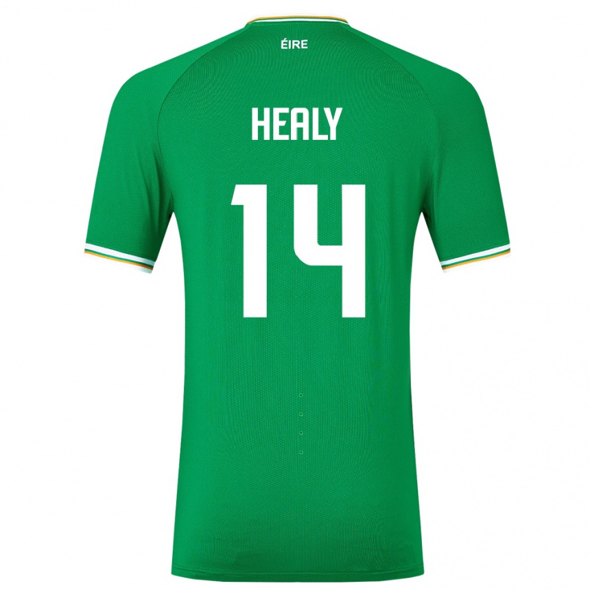 Férfi Labdarúgás Ír-Sziget Freya Healy #14 Zöld Hazai Jersey 24-26 Mez Póló Ing