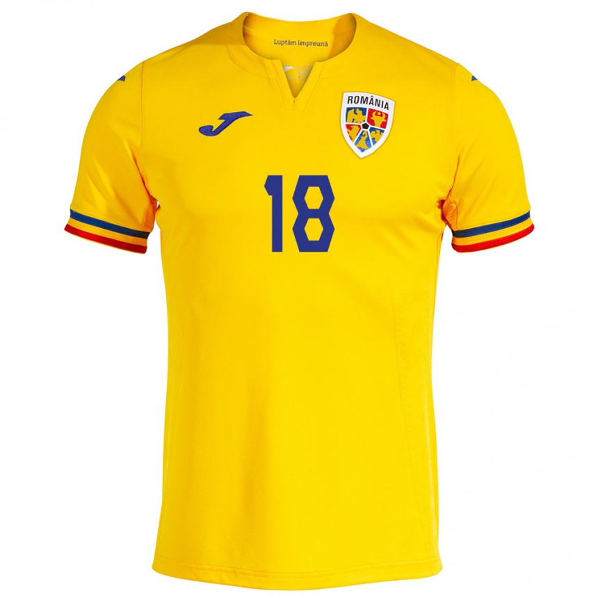 Férfi Labdarúgás Románia Răzvan Marin #18 Sárga Hazai Jersey 24-26 Mez Póló Ing