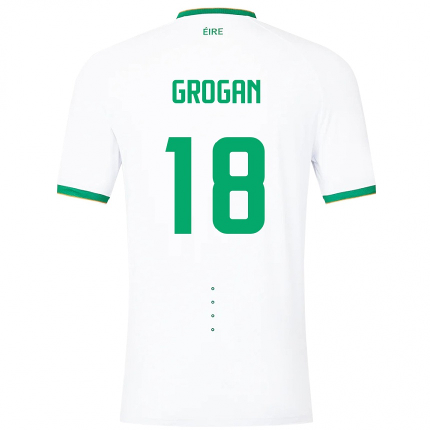 Férfi Labdarúgás Ír-Sziget Christy Grogan #18 Fehér Idegenbeli Jersey 24-26 Mez Póló Ing