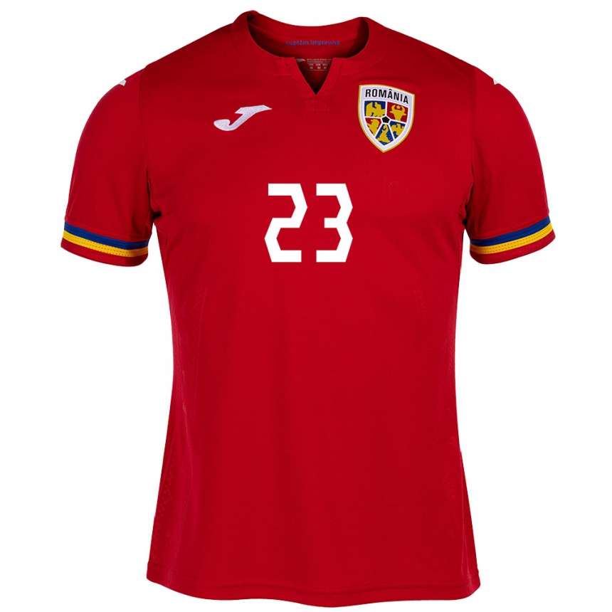 Férfi Labdarúgás Románia David Dincă #23 Piros Idegenbeli Jersey 24-26 Mez Póló Ing