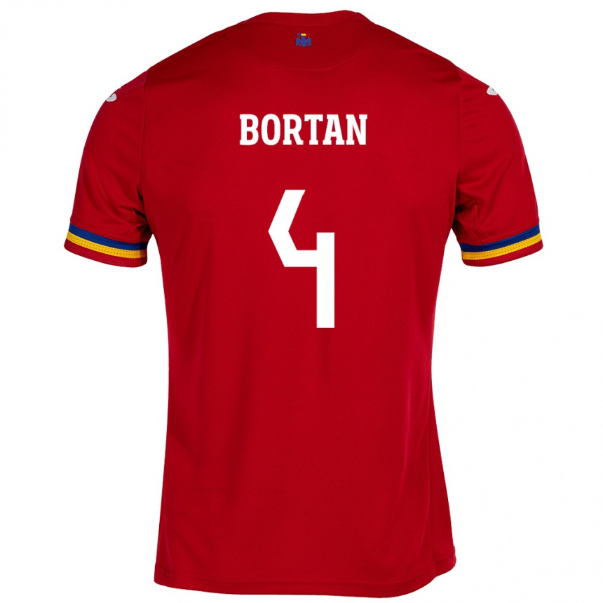 Férfi Labdarúgás Románia Ioana Bortan #4 Piros Idegenbeli Jersey 24-26 Mez Póló Ing