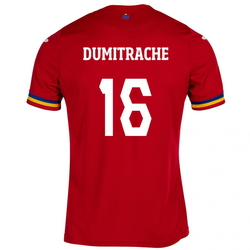 Női Labdarúgás Románia Valentin Dumitrache #16 Piros Idegenbeli Jersey 24-26 Mez Póló Ing