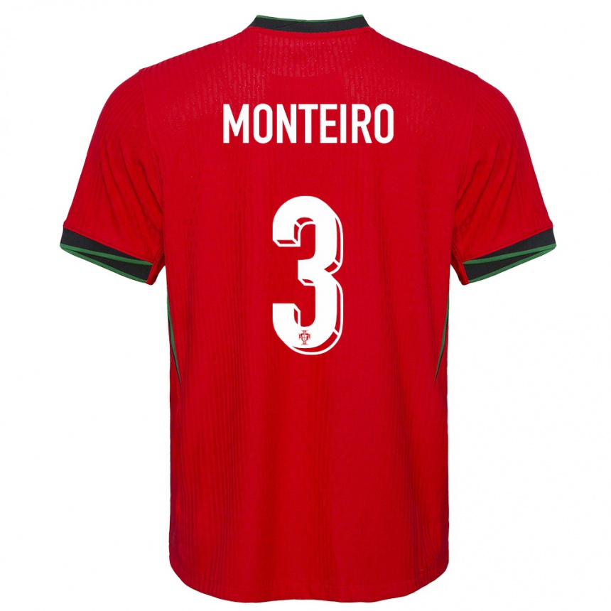 Gyermek Labdarúgás Portugália Diogo Monteiro #3 Piros Hazai Jersey 24-26 Mez Póló Ing