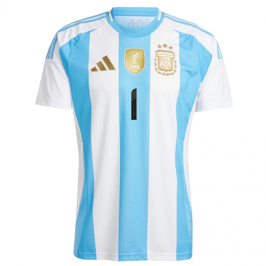 Gyermek Labdarúgás Argentína Franco Armani #1 Fehér Kék Hazai Jersey 24-26 Mez Póló Ing