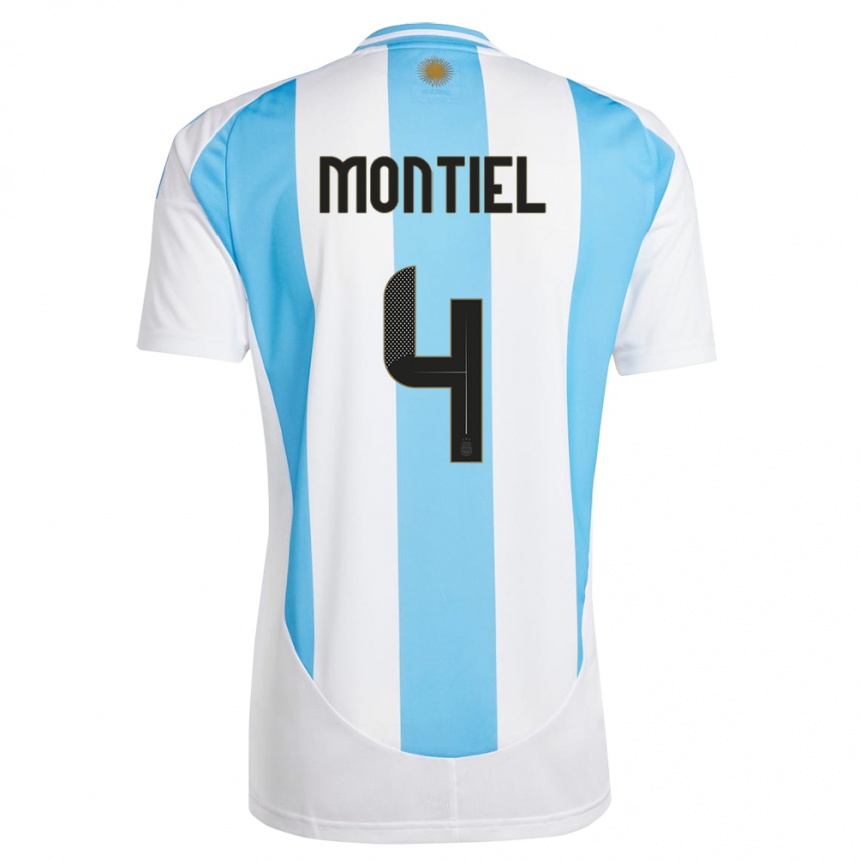 Gyermek Labdarúgás Argentína Gonzalo Montiel #4 Fehér Kék Hazai Jersey 24-26 Mez Póló Ing