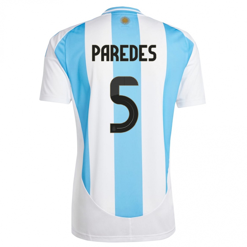 Gyermek Labdarúgás Argentína Leandro Paredes #5 Fehér Kék Hazai Jersey 24-26 Mez Póló Ing