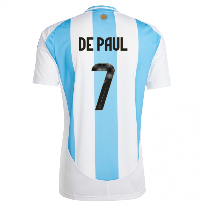 Gyermek Labdarúgás Argentína Rodrigo De Paul #7 Fehér Kék Hazai Jersey 24-26 Mez Póló Ing