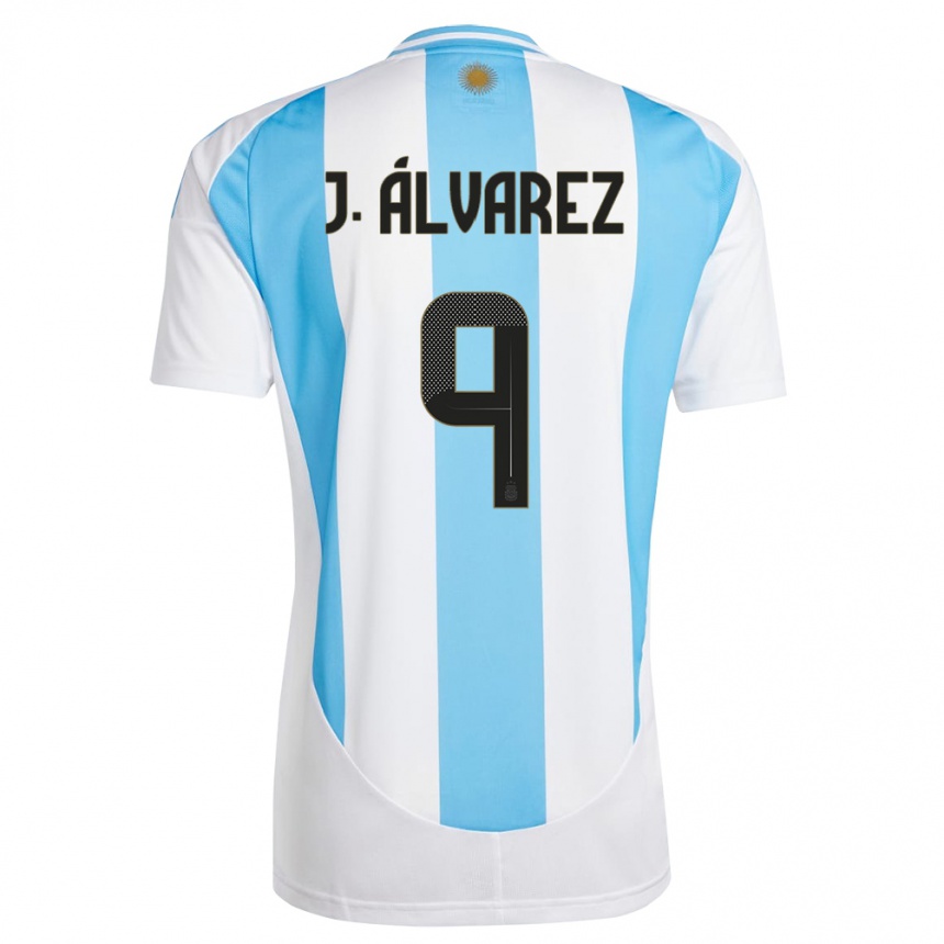 Gyermek Labdarúgás Argentína Julian Alvarez #9 Fehér Kék Hazai Jersey 24-26 Mez Póló Ing