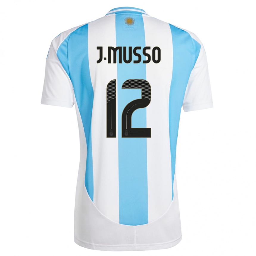 Gyermek Labdarúgás Argentína Juan Musso #12 Fehér Kék Hazai Jersey 24-26 Mez Póló Ing