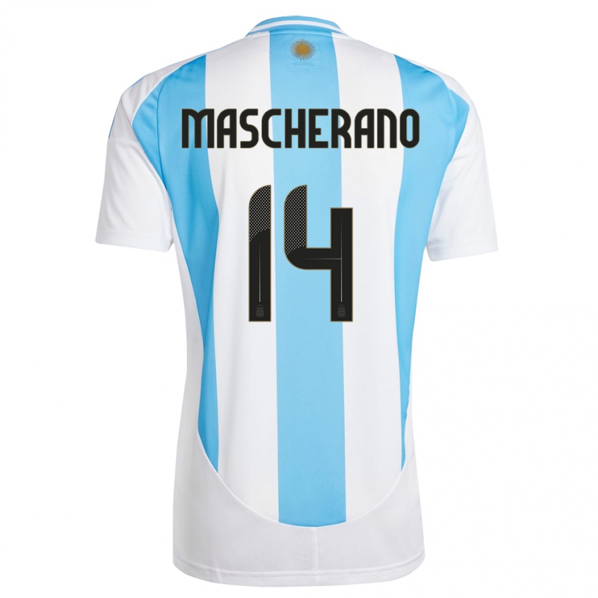 Gyermek Labdarúgás Argentína Javier Mascherano #14 Fehér Kék Hazai Jersey 24-26 Mez Póló Ing