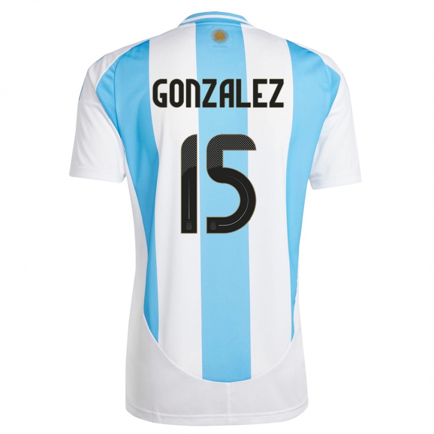 Gyermek Labdarúgás Argentína Nicolas Gonzalez #15 Fehér Kék Hazai Jersey 24-26 Mez Póló Ing