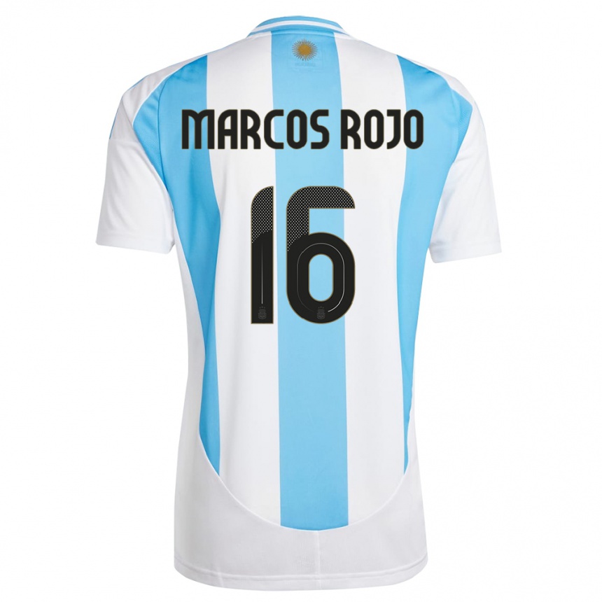 Gyermek Labdarúgás Argentína Marcos Rojo #16 Fehér Kék Hazai Jersey 24-26 Mez Póló Ing