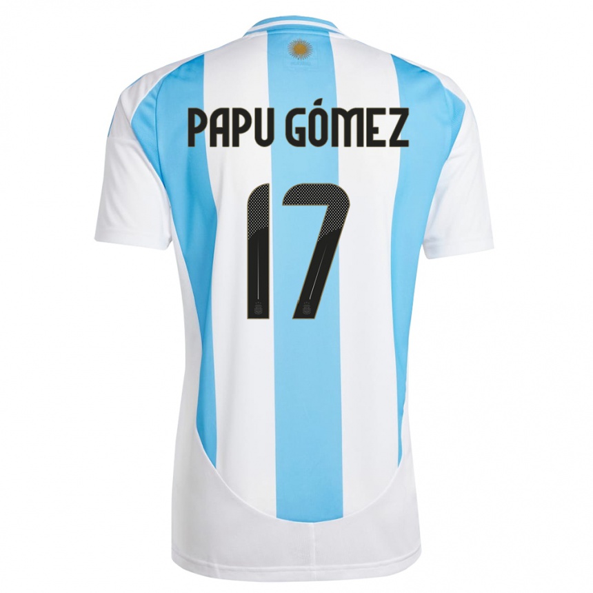 Gyermek Labdarúgás Argentína Papu Gomez #17 Fehér Kék Hazai Jersey 24-26 Mez Póló Ing