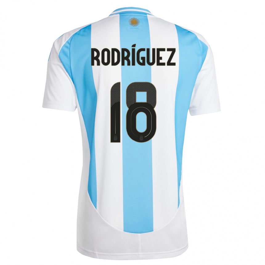 Gyermek Labdarúgás Argentína Guido Rodriguez #18 Fehér Kék Hazai Jersey 24-26 Mez Póló Ing