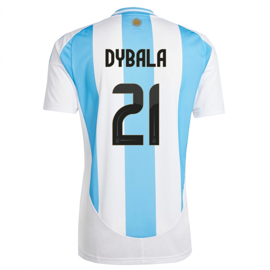 Gyermek Labdarúgás Argentína Paulo Dybala #21 Fehér Kék Hazai Jersey 24-26 Mez Póló Ing