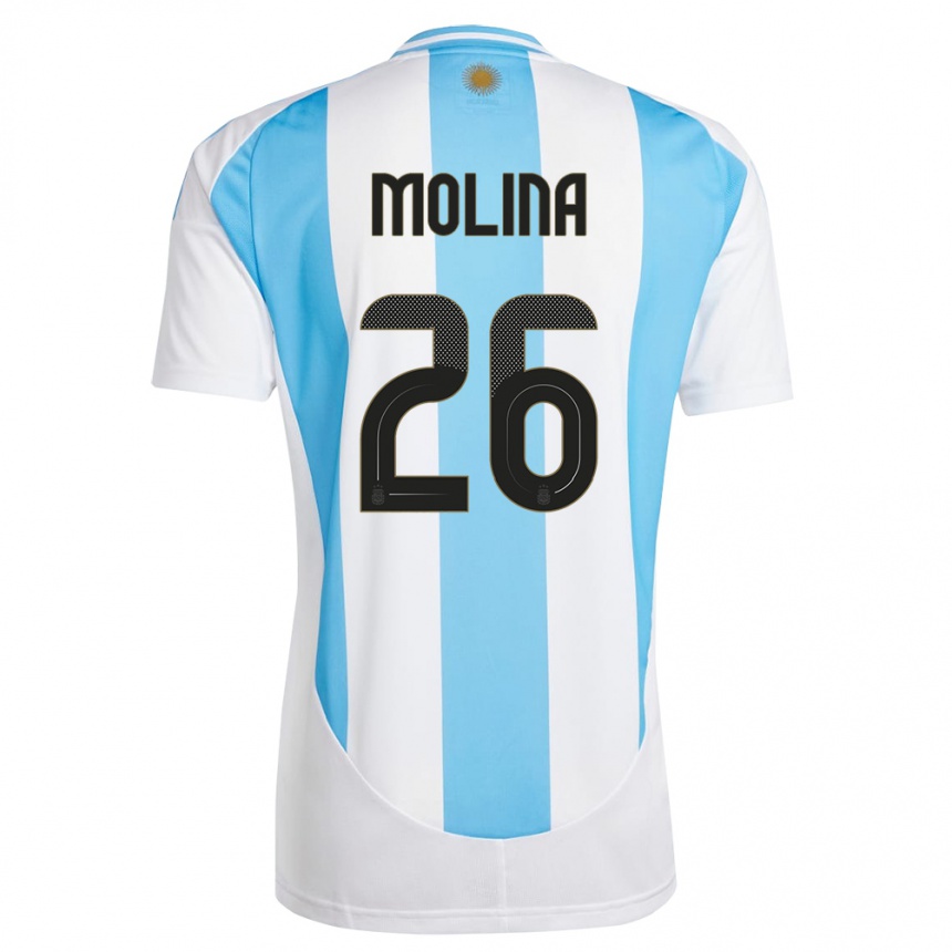 Gyermek Labdarúgás Argentína Nahuel Molina #26 Fehér Kék Hazai Jersey 24-26 Mez Póló Ing