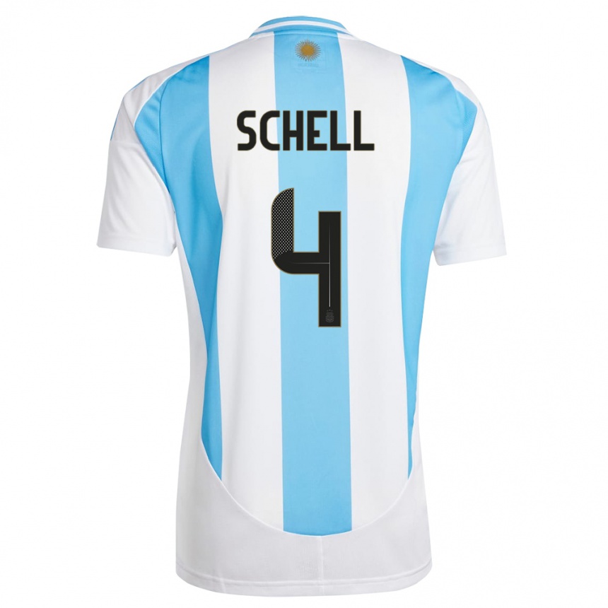 Gyermek Labdarúgás Argentína Sofia Schell #4 Fehér Kék Hazai Jersey 24-26 Mez Póló Ing