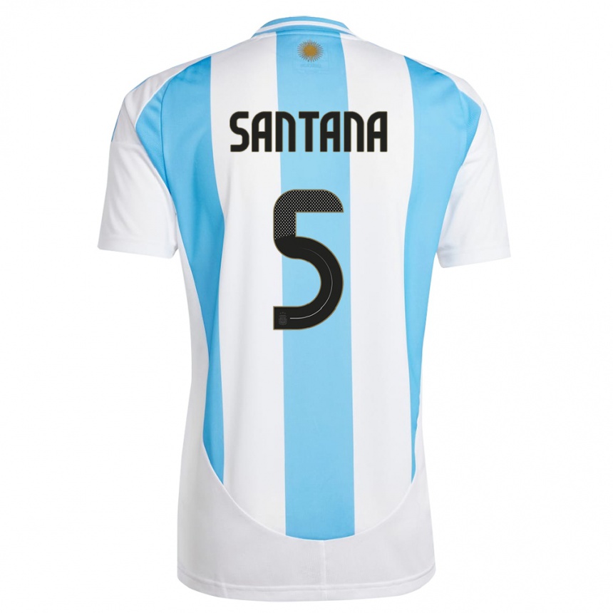 Gyermek Labdarúgás Argentína Vanesa Santana #5 Fehér Kék Hazai Jersey 24-26 Mez Póló Ing