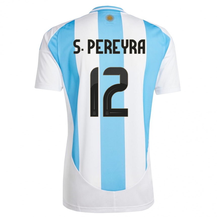 Gyermek Labdarúgás Argentína Solana Pereyra #12 Fehér Kék Hazai Jersey 24-26 Mez Póló Ing