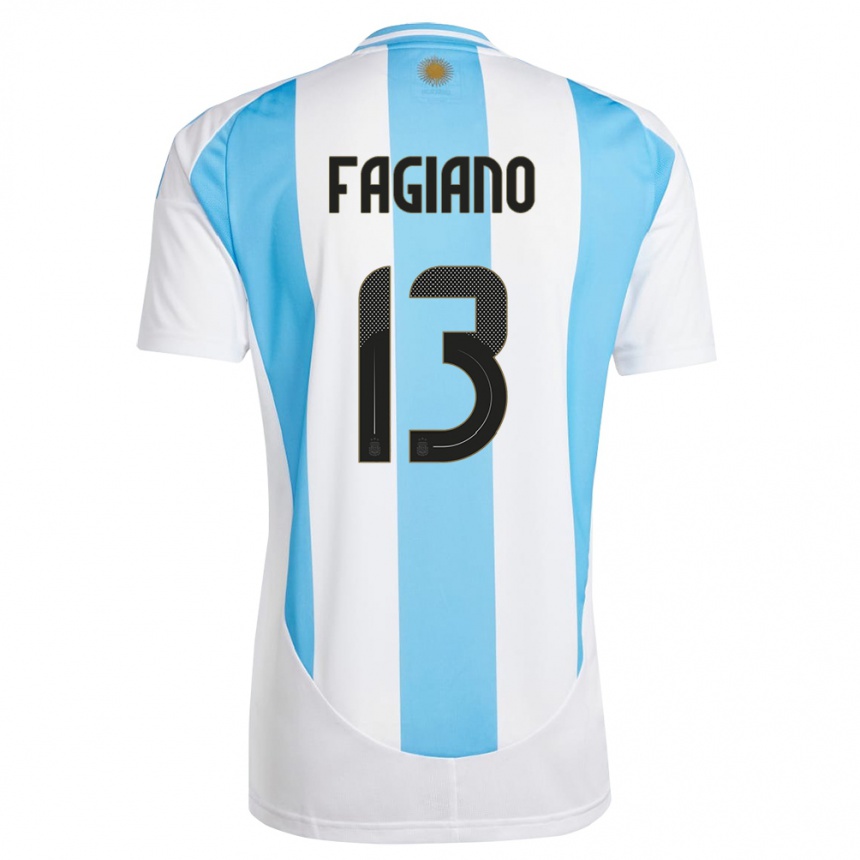 Gyermek Labdarúgás Argentína Paloma Fagiano #13 Fehér Kék Hazai Jersey 24-26 Mez Póló Ing